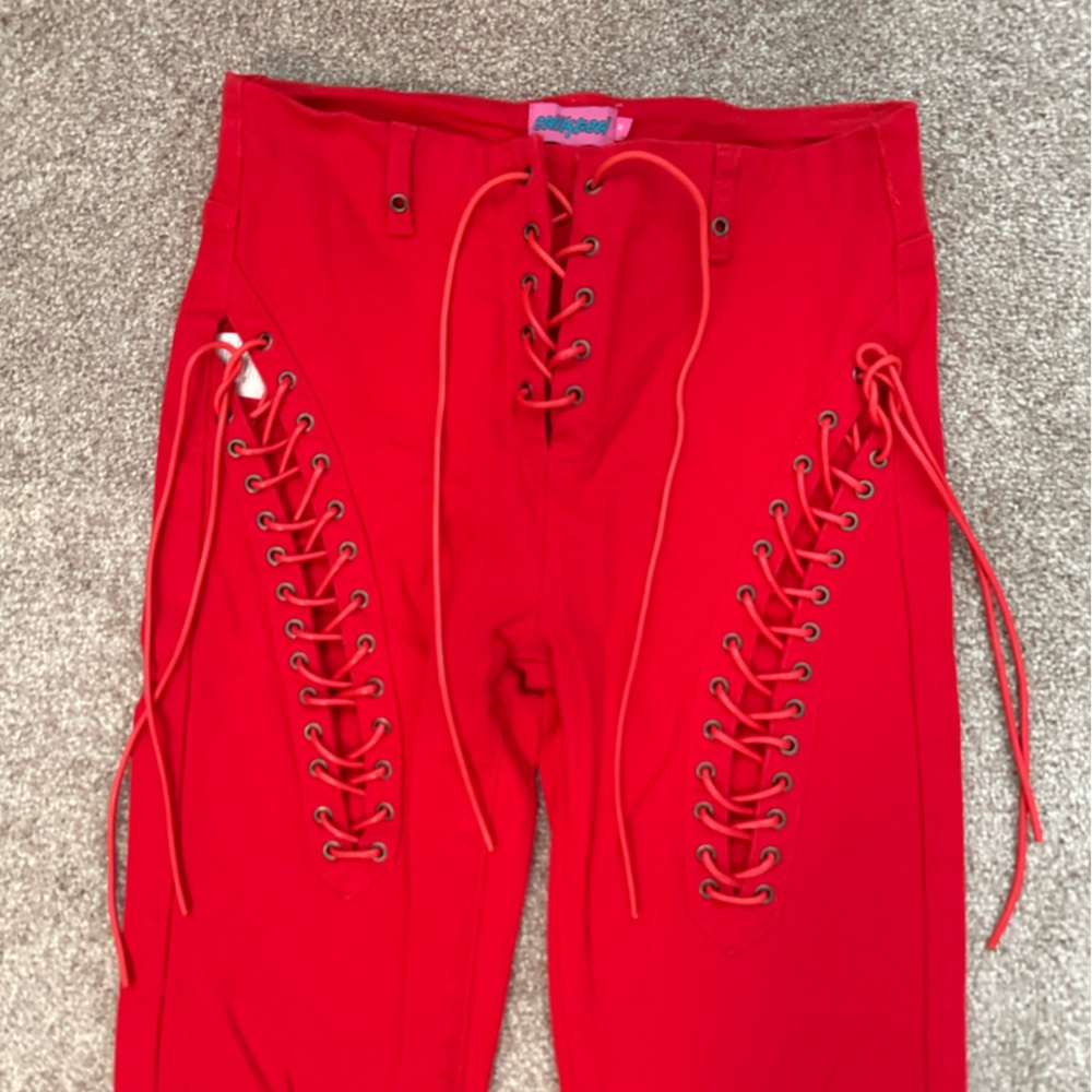 Edikted Red Lace-Up Pants - Picture 2 of 4